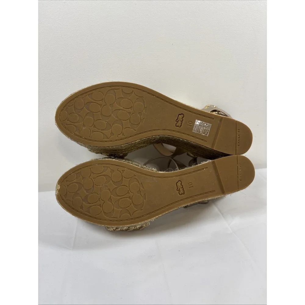 Coach Metallic Gold Braided Espadrille Wedge Sandals